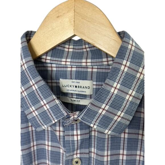 Lucky Brand Blue Plaid Slim Fit Long Sleeve Button Down Shirt Large 16 32/33 - Picture 2 of 7